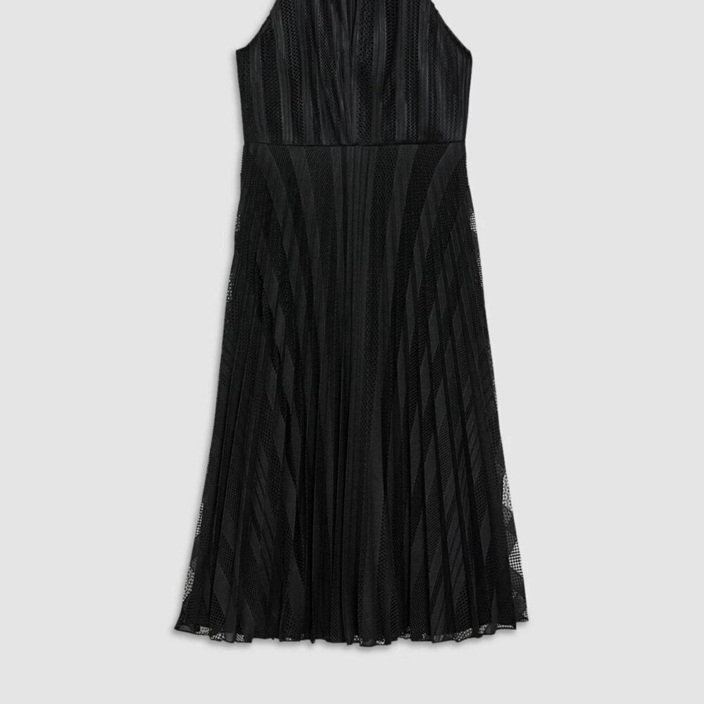 Theory Midi Pleated Dress 10 NWT Pleated Lace $595 Black High Neck Midi - Picture 4 of 7